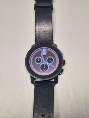 Movado Bold Blue Chronograph Dial Men's Watch with Leather Strap